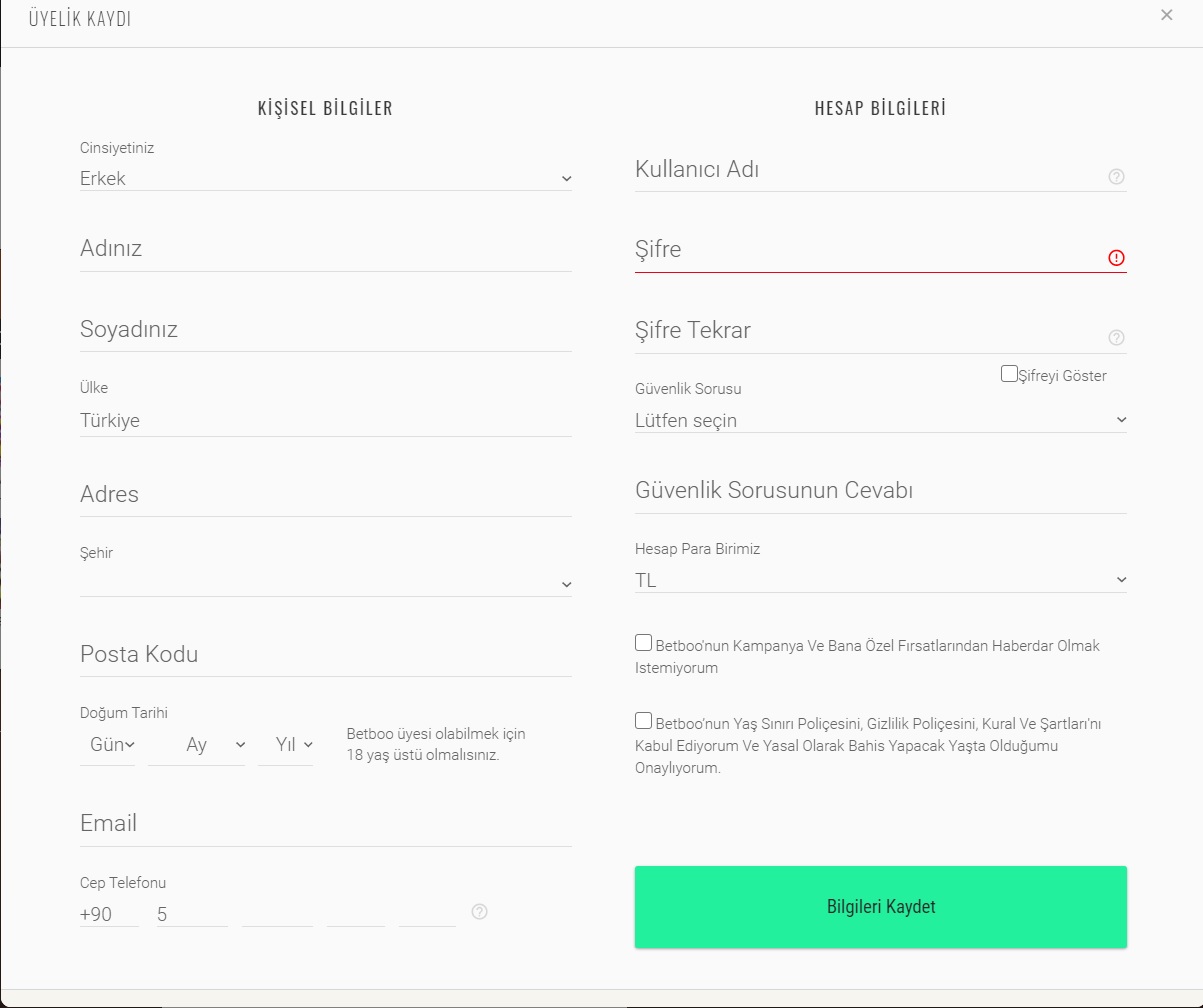 Betboo kayıt formu